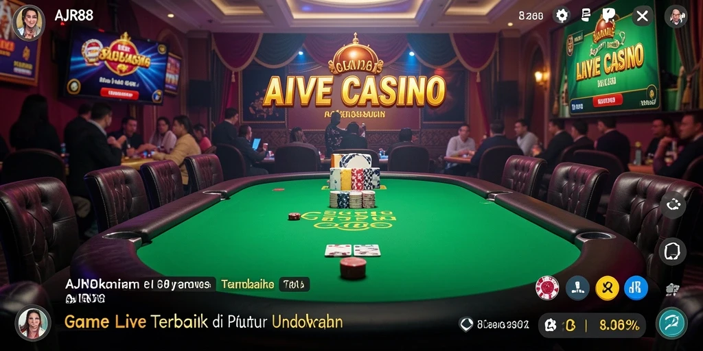 Screenshot gameplay AJR88 yang menampilkan dealer langsung dan pemain berinteraksi.