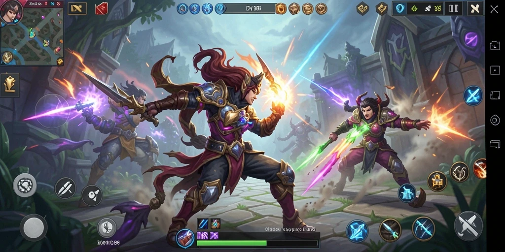 Screenshot menampilkan pertarungan seru di arena MOBA.