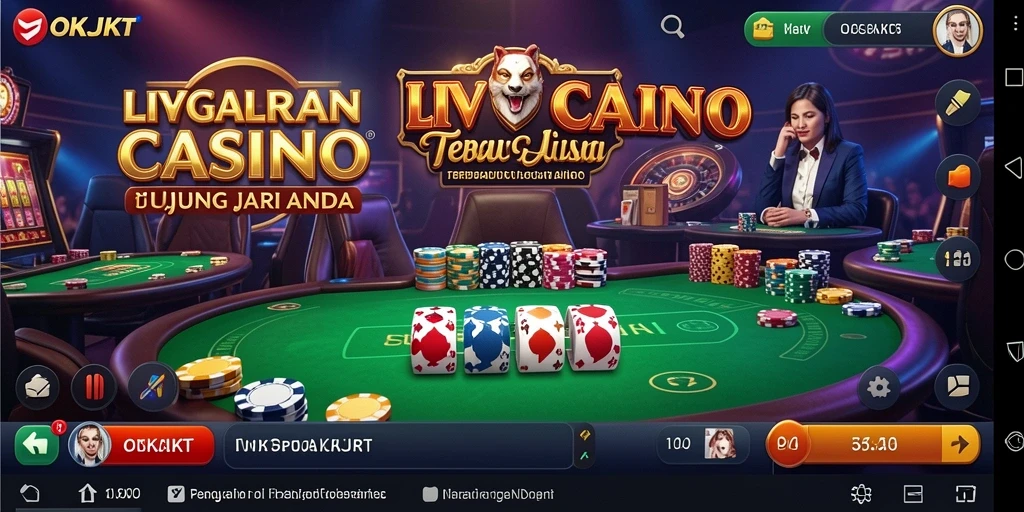 Tampilan gameplay Live Casino OKJKT dengan dealer langsung dan interaksi langsung.